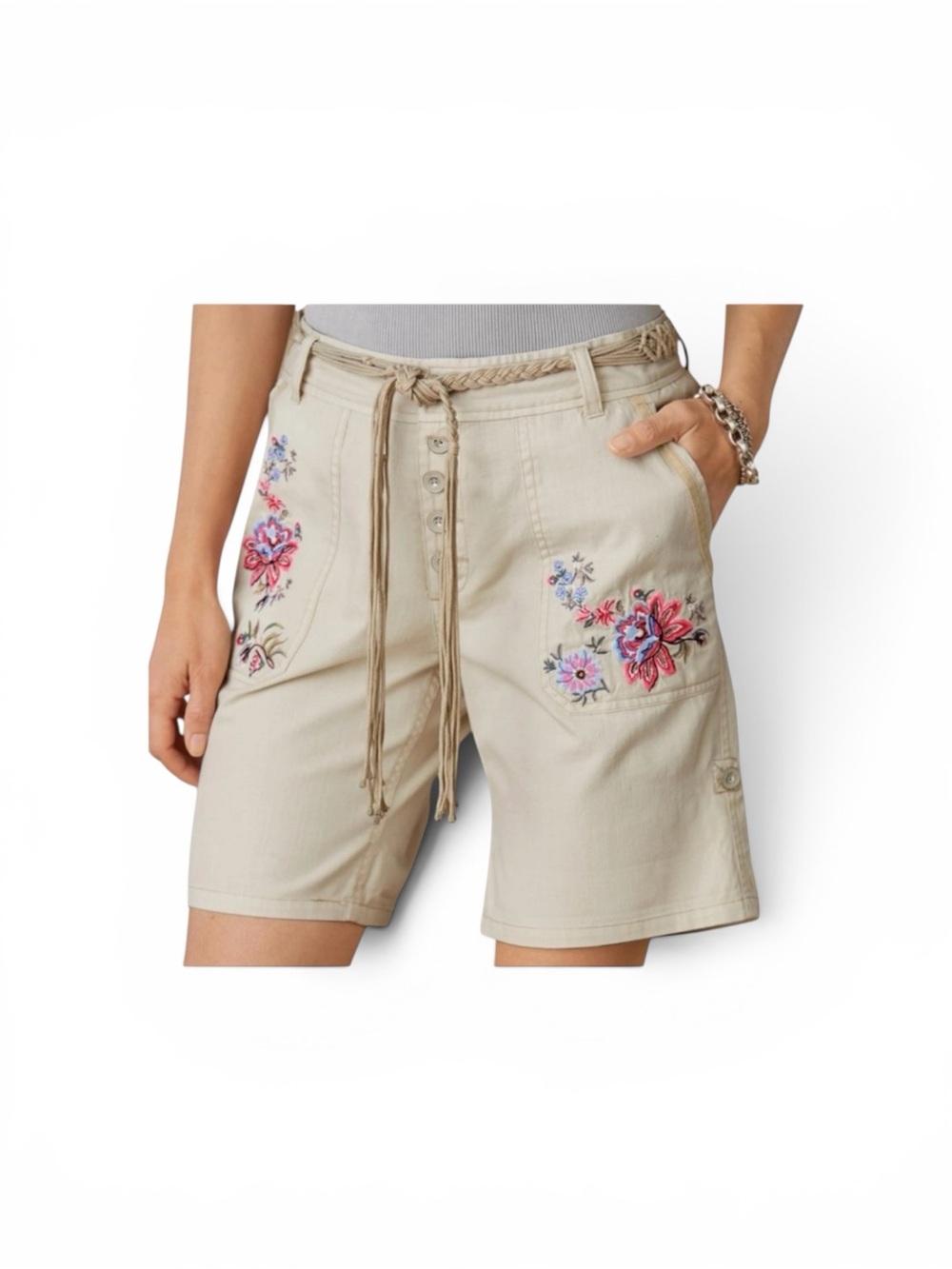 NWOT Sundance Catalog Odyssey Floral Embroidered Women Shorts Size 14